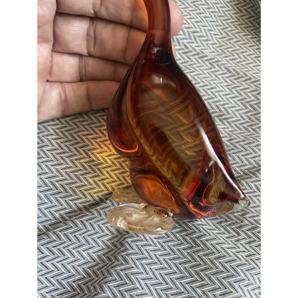 Vintage Murano Art Glass Duck 7.5"  Amber Glass - Picture 7 of 15